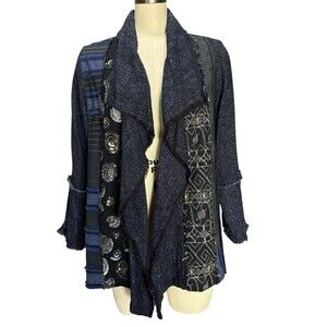 Catherine Bacon Piecework Woven Tweed Wrap Jacket Embellished Size L* Artwear